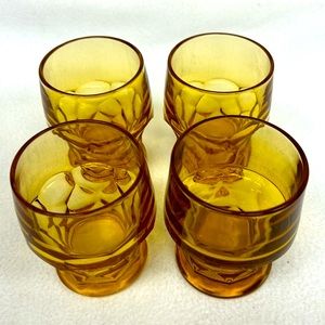 Vintage 4” VIKING GLASS set 4 amber  “Georgian Honeycomb “ glasses Stacka…